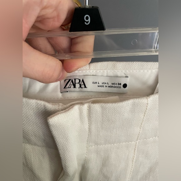 Zara Ss22 Oyster White Linen Blend Straight Pants Womens Size Large - Picture 4 of 5